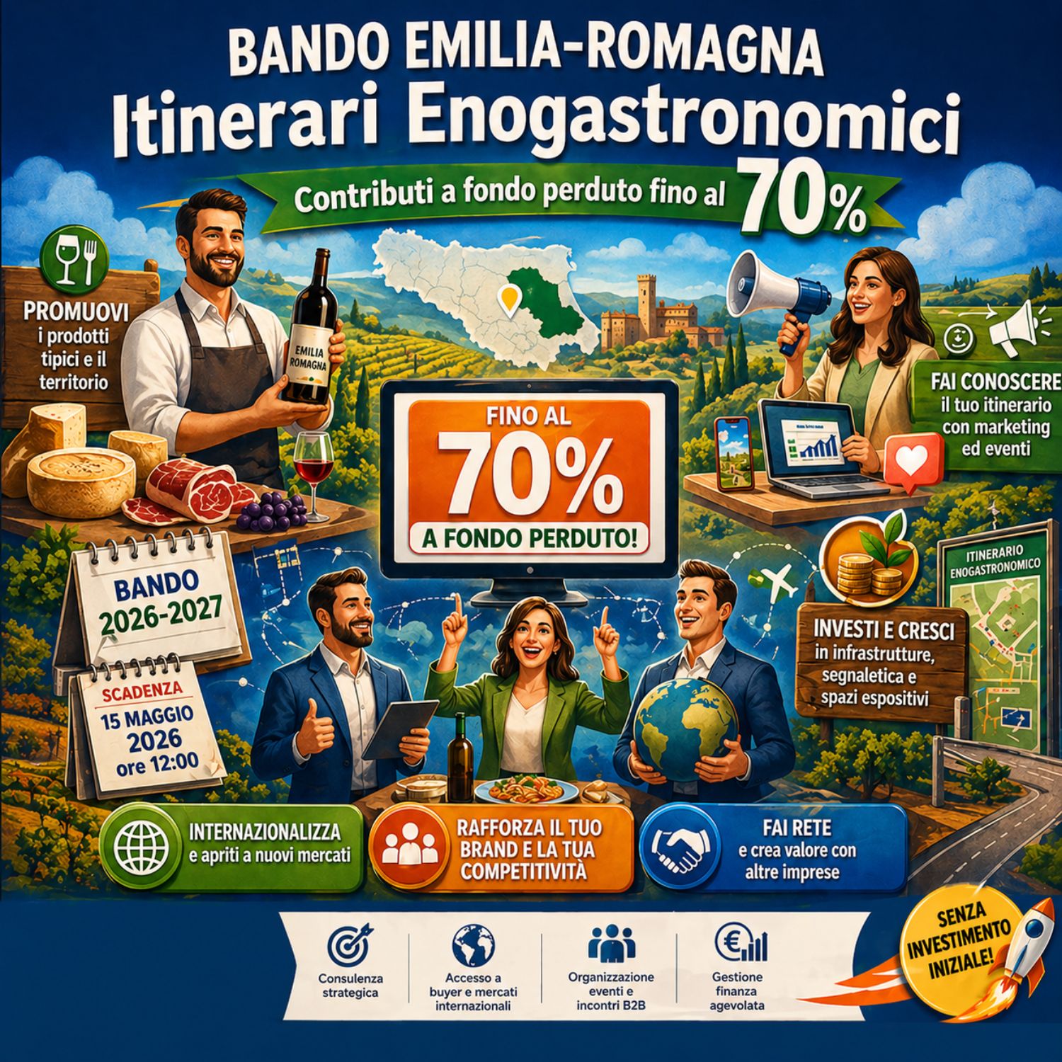 Contributi a fondo perduto per il biennio 2026-2027 a sostegno di progetti enogastronomici in Emilia-Romagna: marketing, eventi e investimenti. Un’occasione per consorzi e associazioni di valorizzare il territorio, rafforzare il brand e sviluppare nuovi mercati.